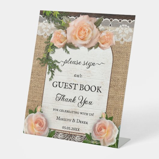 Rustige Rozen bruiloft voetafdruk Reclamebord Met Voetstuk (Voorkant)