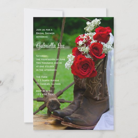 Rustige Rozen Cowboy Boots Country Vrijgezellenfee Kaart (Voorkant)