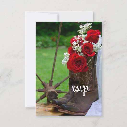 Rustige Rozen Cowboy Boots country Wedding RSVP (Voorkant)