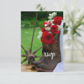 Rustige Rozen Cowboy Boots country Wedding RSVP Kaartje (Staand voorkant)