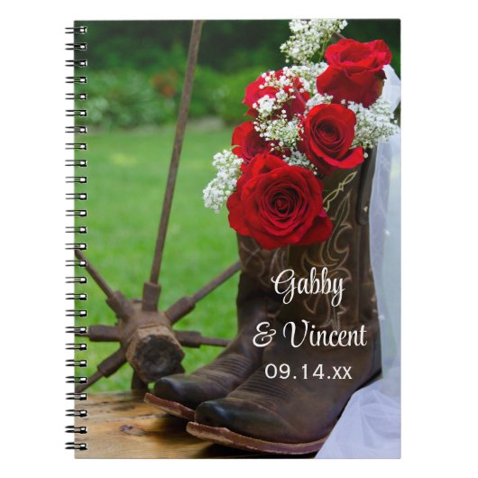 Rustige Rozen Cowboy Boots country Western Wedding Notitieboek (Voorkant)