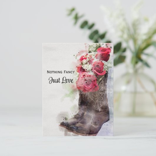 Rustige Rozen Cowboy Boots Waterverf Save the Date Aankondigingskaart (Staand voorkant)