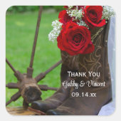 Rustige Rozen Cowboy Boots Wedding Bedankt Label (Voorkant)