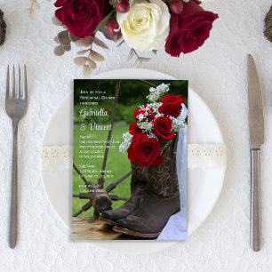 Rustige Rozen Cowboy Boots Wedding Rehearsal Dinne Kaart