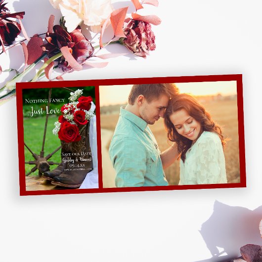 Rustige Rozen Cowboy Boots Wedding Save the Date