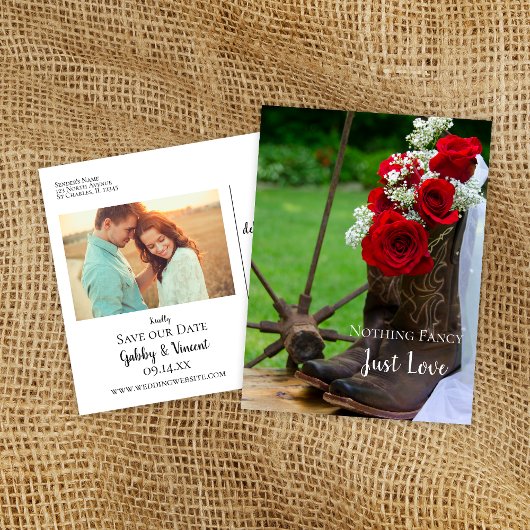 Rustige Rozen Cowboy Boots Wedding Save the Date Aankondigingskaart