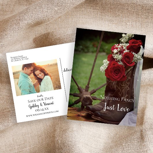 Rustige Rozen Cowboy Boots Wedding Save the Date Aankondigingskaart
