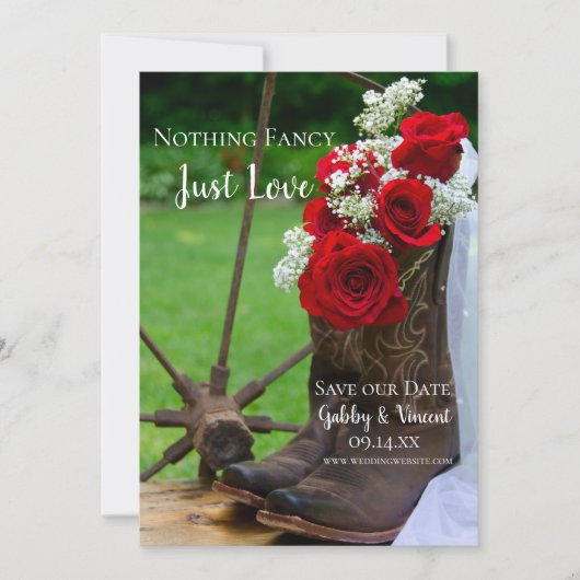 Rustige Rozen Cowboy Boots Wedding Save the Date Kaart (Voorkant)