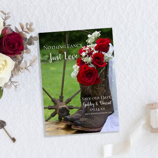 Rustige Rozen Cowboy Boots Wedding Save the Date Kaart