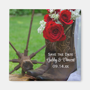 Rustige Rozen Cowboy Boots Wedding Save the Date Magneet