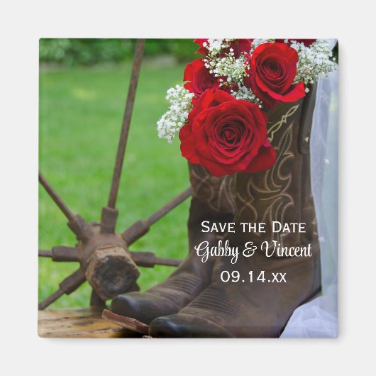 Rustige Rozen Cowboy Boots Wedding Save the Date Magneet (Voorkant)