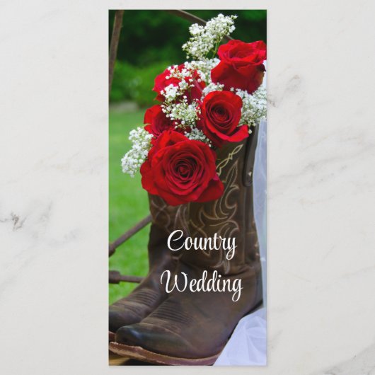Rustige Rozen Cowboy Boots Western Wedding Program Programmakaart (Voorkant)