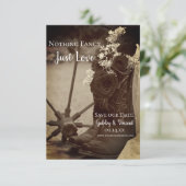 Rustige Rozen Cowboy Boots Western Wedding Sepia Save The Date (Staand voorkant)