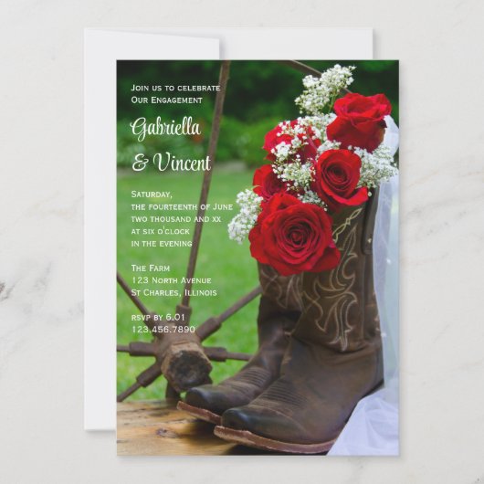 Rustige Rozen Cowboy Boots Westerne Engagement Par Kaart (Voorkant)