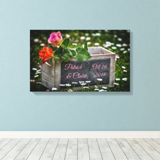 Rustige Rozen, Daisies, bruiloft, Jubileum Canvas Afdruk (Insitu (Houten vloer))