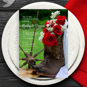Rustige Rozen en Cowboy Boots Post Wedding Brunch Kaart