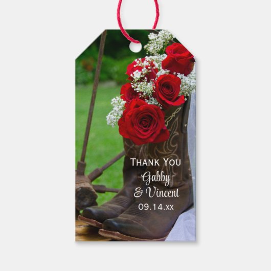 Rustige Rozen en Cowboy Boots weddenschap voor Lab Cadeaulabel (Voorkant)