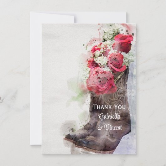 Rustige Rozen en Cowboy Boots Wedding Bedankt (Voorkant)