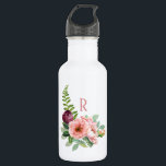 Rustige Rozen en Fern met monogram Waterfles<br><div class="desc">en vrouwelijk,  draai dit milieuvriendelijke waterflesje in stijl met een rooskleurig geïnspireerd roos en een fern floraal ontwerp,  aangepast aan uw gewenste monogram. Het is een wondercadeau voor vrienden,  familieleden,  collega's en nog veel meer.</div>