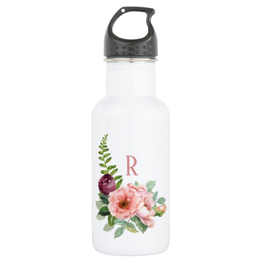 Rustige Rozen en Fern met monogram Waterfles (Voorkant)