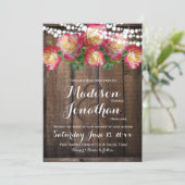 Rustige Rozen Fairy Lights Wood Wedding Invitting Kaart (Staand voorkant)