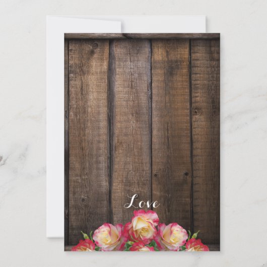 Rustige Rozen Fairy Lights Wood Wedding Invitting Kaart (Achterkant)