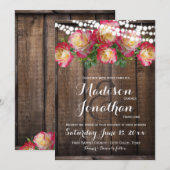 Rustige Rozen Fairy Lights Wood Wedding Invitting Kaart (Voorkant / Achterkant)
