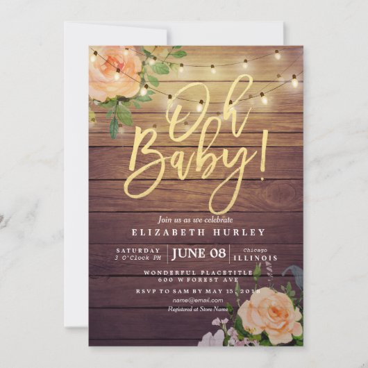 Rustige Rozen Floral String Light Baby shower Kaart (Voorkant)