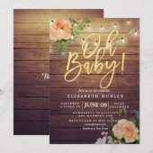 Rustige Rozen Floral String Light Baby shower Kaart (Voorkant / Achterkant)