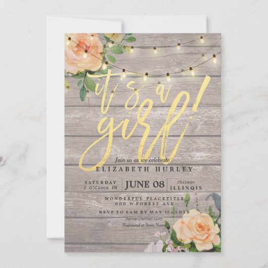 Rustige Rozen Floral String Light Baby shower Kaart (Voorkant)