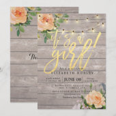 Rustige Rozen Floral String Light Baby shower Kaart (Voorkant / Achterkant)