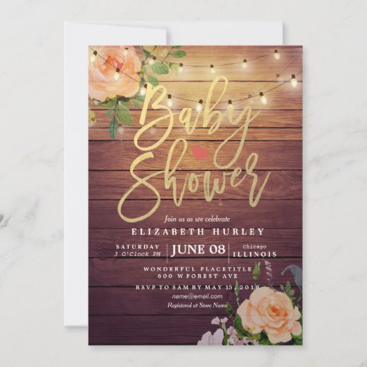 Rustige Rozen Floral String Light Baby shower Kaart (Voorkant)