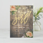 Rustige Rozen Floral String Light Baby shower Kaart (Staand voorkant)