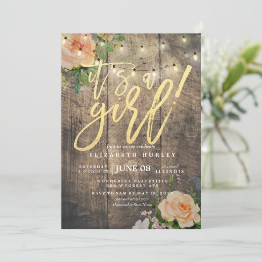 Rustige Rozen Floral String Light Baby shower Kaart (Staand voorkant)