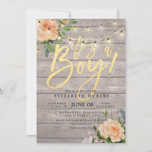 Rustige Rozen Floral String Light Baby shower Kaart (Voorkant)
