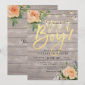 Rustige Rozen Floral String Light Baby shower Kaart (Voorkant / Achterkant)
