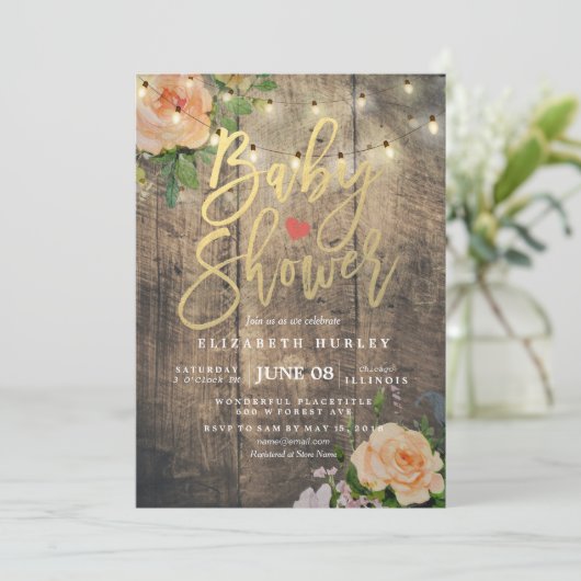 Rustige Rozen Floral String Light Baby shower Kaart (Staand voorkant)