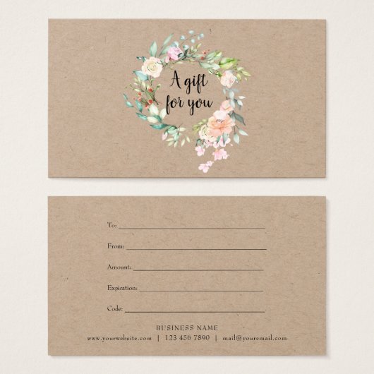 Rustige Rozen Garland Gift Certificate Visitekaartje (Voorkant /achterkant)
