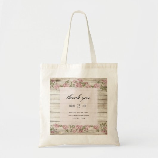 Rustige Rozen op het houtwacht Dank je Tote Bag (Voorkant)