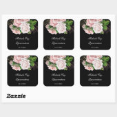 Rustige rozen op zwarte quinceanera vierkante sticker (Vel)