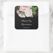 Rustige rozen op zwarte quinceanera vierkante sticker (Tas)