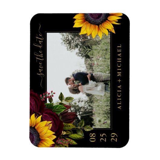 Rustige rozen script op de bewaardatum bruiloft magneet (Verticaal)