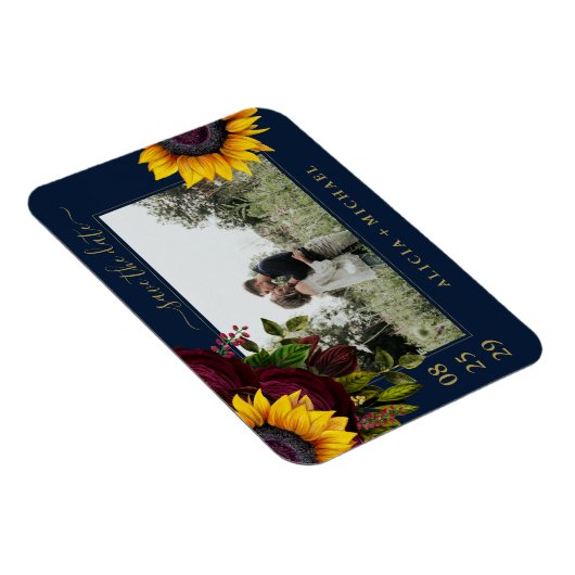 Rustige rozen script op de bewaardatum bruiloft magneet (Rechterzijde)