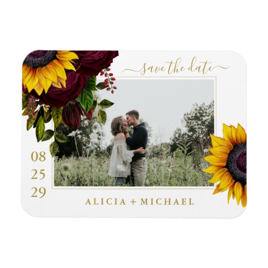 Rustige rozen script op de bewaardatum bruiloft magneet (Horizontaal)