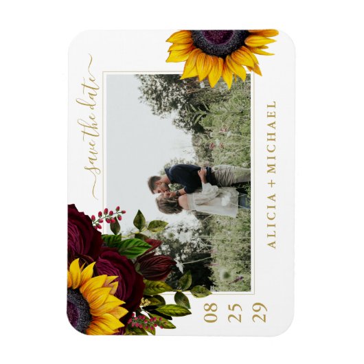 Rustige rozen script op de bewaardatum bruiloft magneet (Verticaal)