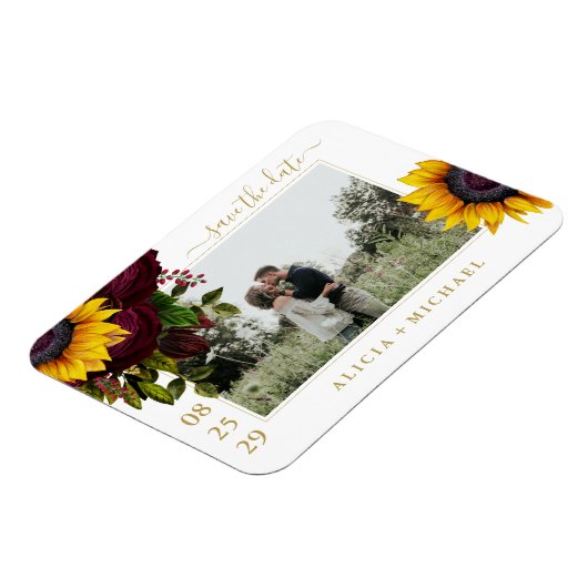 Rustige rozen script op de bewaardatum bruiloft magneet (Linkerzijde)