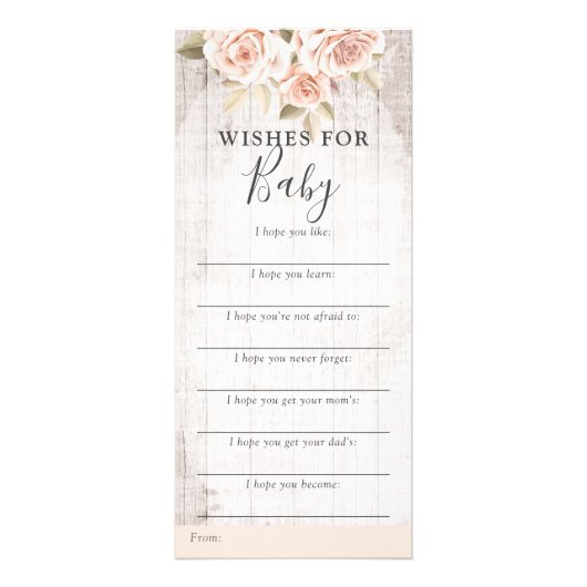 Rustige Rozen Shabby Baby shower wenst gamekaart Reclamekaart (Voorkant)
