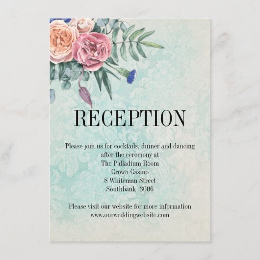 Rustige Rozen Shabby Chic Floral Wedding Reception Informatiekaartje (Voorkant)