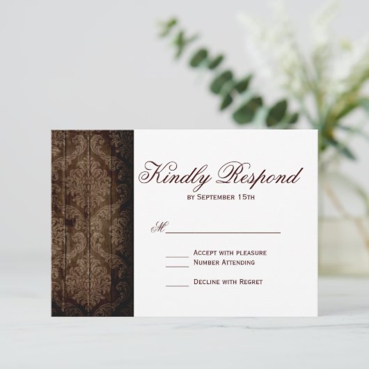 Rustige Rozen van het land Barn Wood Wedding RSVP- RSVP Kaartje (Staand voorkant)