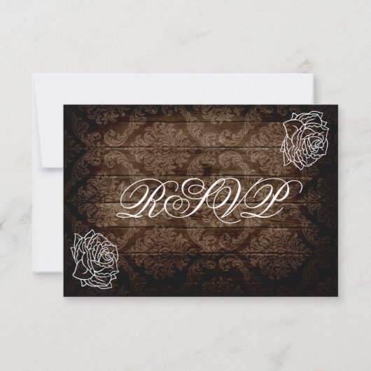 Rustige Rozen van het land Barn Wood Wedding RSVP- RSVP Kaartje (Achterkant)